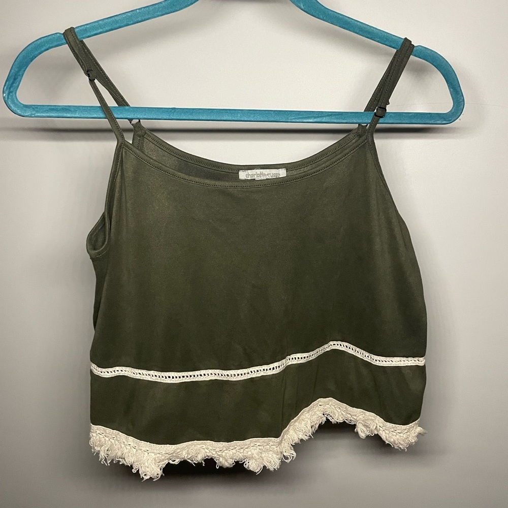 Green Fringe Suede Crop Top